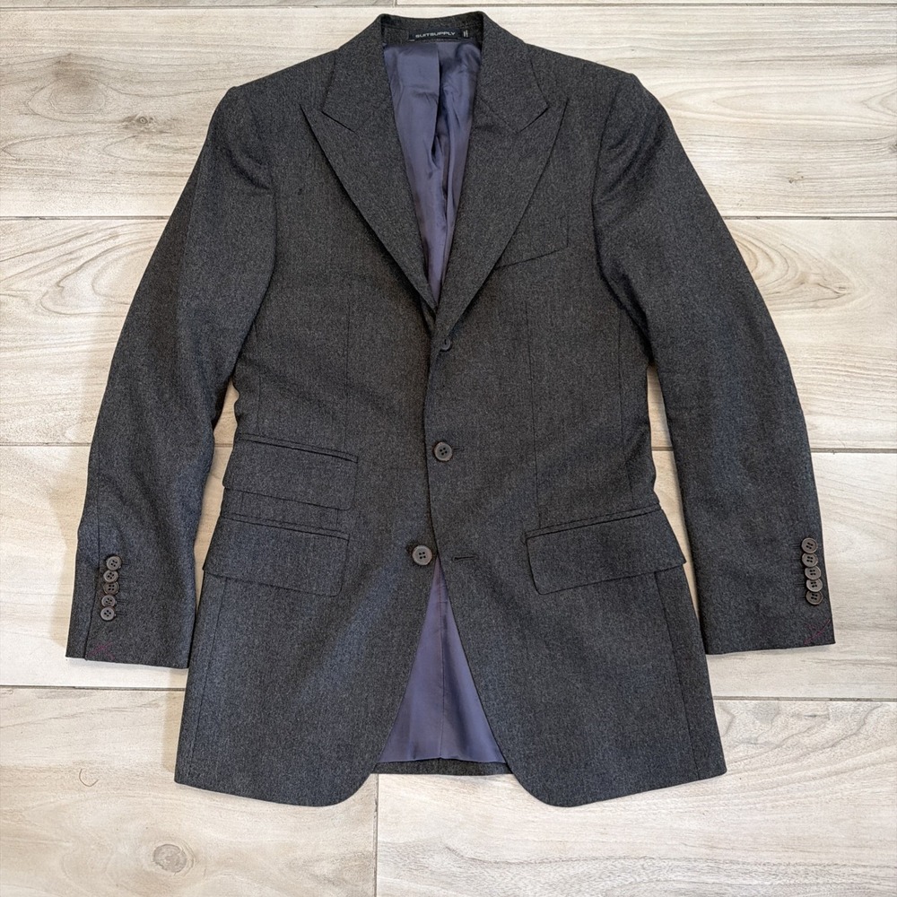 Suit Supply Washington Slim Fit  Jacket Charcoal Grey 100% Wool Super 120 34R